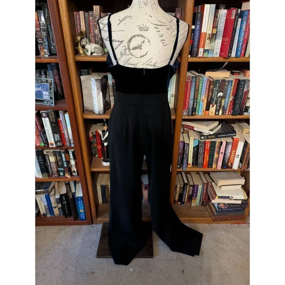 Jay Godfrey Women’s Size 10 Velvet Purple Top Black Pants One Piece Jumpsuit